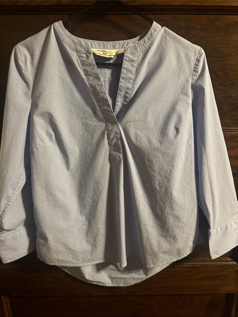 Vineyard Vines Light Blue Split-Neck Cotton Blouse